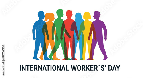 Colorful silhouettes of people celebrating international worker s day