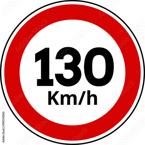 Speed Limit 130 km h Traffic Sign Vector