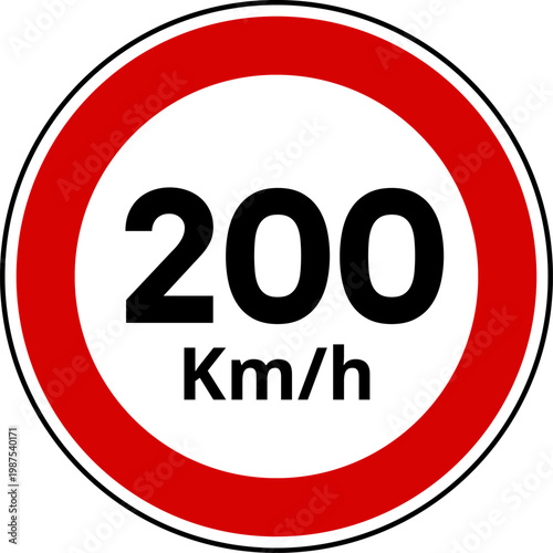 Speed Limit 200 km h Traffic Sign Vector