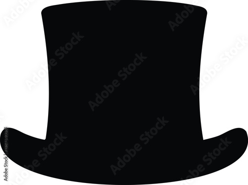 Silhouette of a black hat with a wide brim against white background