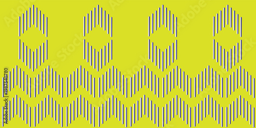 A seamless geometric pattern of blue vertical lines forming hexagons on a bright yellow background, a clean and modern design.