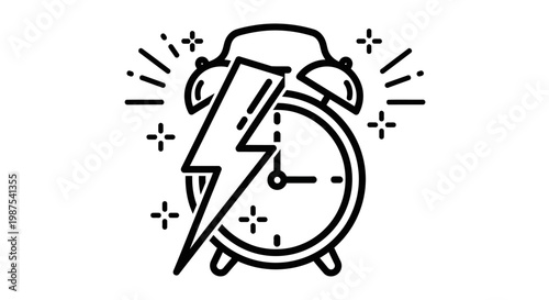 Alarm clock with lightning bolt striking.