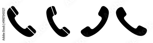 Telephone handset icon set, black phone receiver vectors, contact us communication symbols