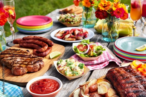 Gathering for Outdoor Barbecue With a Variety of Food and Drinks