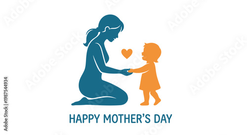 Silhouette of a mother and baby with a heart celebrating mother s day