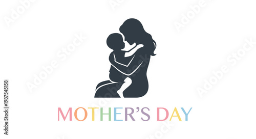 Silhouette of a mother and baby with a mother s day greeting