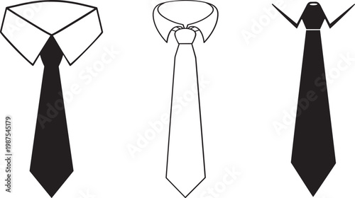  Vector icon set of men's business shirt collars with dress ties