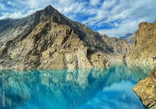 Attabad Lake Hunza Valley Pakistan – Turquoise Water, Dramatic Mountains and Cloudy Sky Landscape