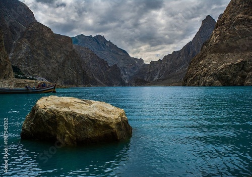 Attabad Lake Hunza Valley Pakistan – Turquoise Water, Dramatic Mountains and Cloudy Sky Landscape