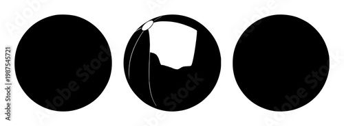 Beach ball set with black silhouette and white background featuring beachball, sports equipment, outdoor game with aqua shades and vibrant colors