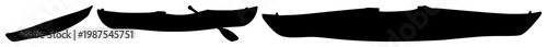 Kayak set with black silhouette on white background featuring single human powered watercraft, canoeing, recreational activity with adventure and sports