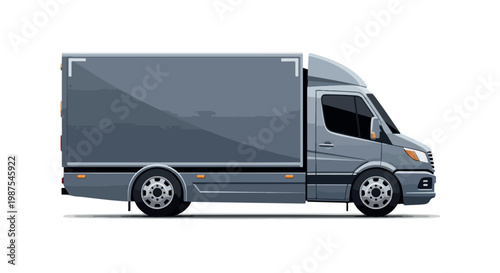 Gray delivery truck parked against a plain background