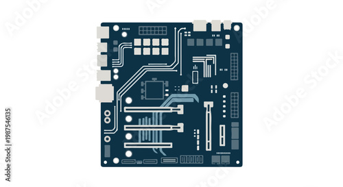 Detailed view of a printed circuit board with various electronic components and connectors