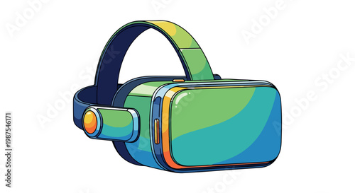 Colorful virtual reality headset illustration with adjustable straps