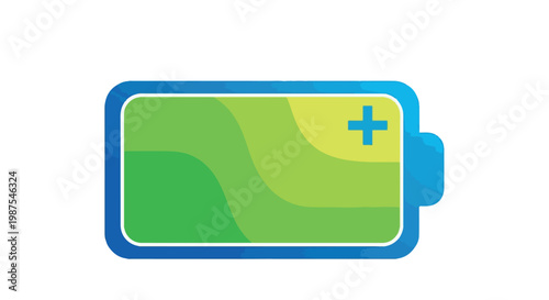 A stylized graphic of a partially charged battery with a green and yellow gradient fill