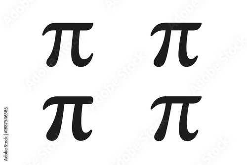 Set of four minimalist black mathematical pi symbol silhouettes on a white background. Simple flat vector icons for math, science, education, and geometry. Ideal for Pi Day graphics and school.