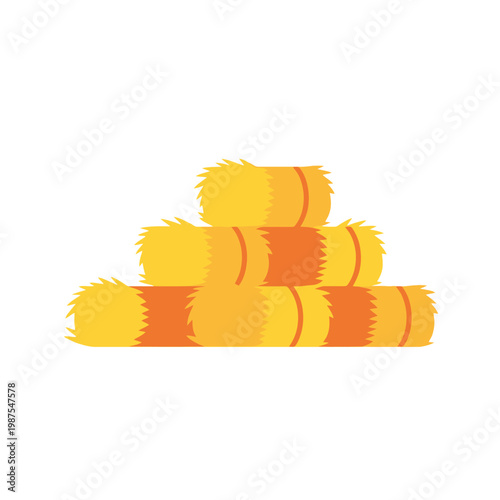 Stack of golden hay bales on white background, farm harvest, agriculture, rural life