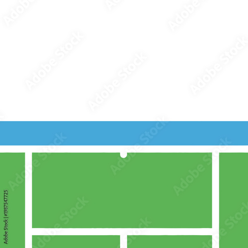 Green tennis court with blue net and white lines, abstract sports background