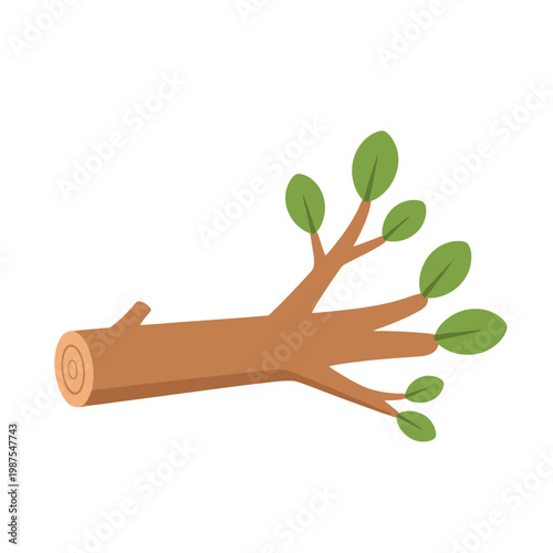 Fallen Tree Branch with Green Leaves - Nature Element