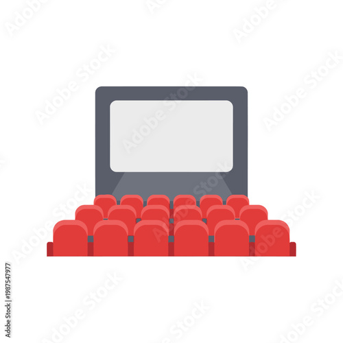 Empty Cinema Hall with Red Seats and Blank Screen, Entertainment Concept