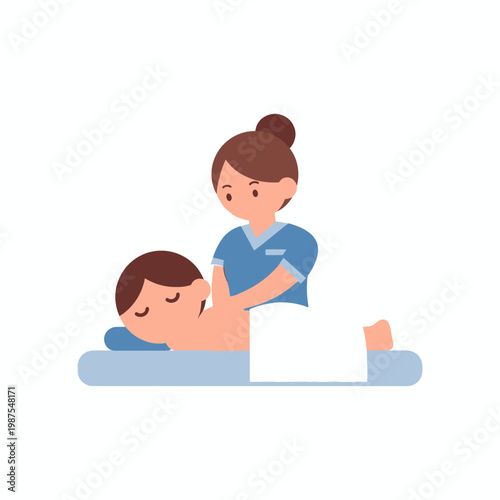 Woman giving back massage to man lying on a massage table