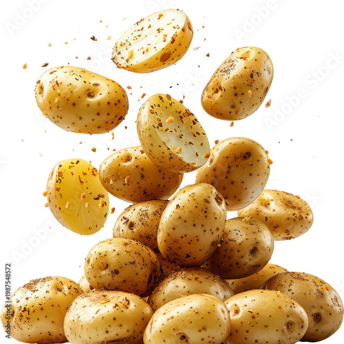 Fresh, whole and halved potatoes, light gold color, speckled.png