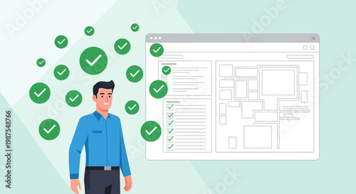 Man with Check Marks Concept.