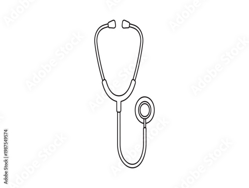 Black and white line drawing of a classic medical stethoscope for healthcare professionals