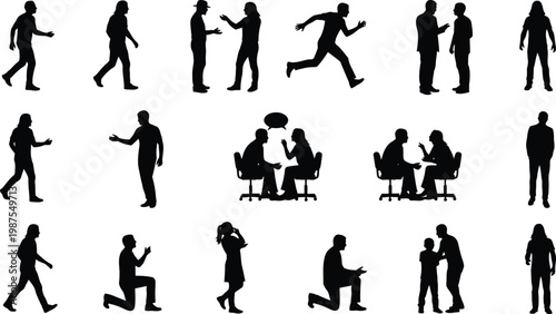 Diverse silhouettes of people engaging in various activities a collection of black vector icons