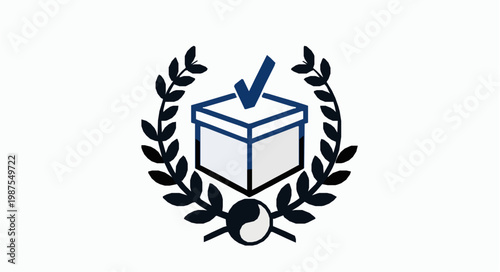 South Korea election badge vector with ballot box checkmark laurel wreath and yin yang emblem isolated on white