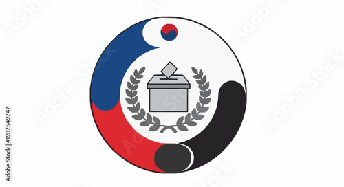 South Korea election symbol vector with ballot box checkmark laurel wreath and yin yang design isolated on white background