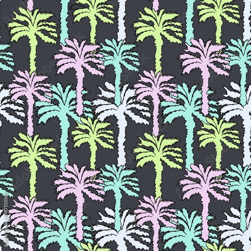 Seamless pattern with palms on a dark background