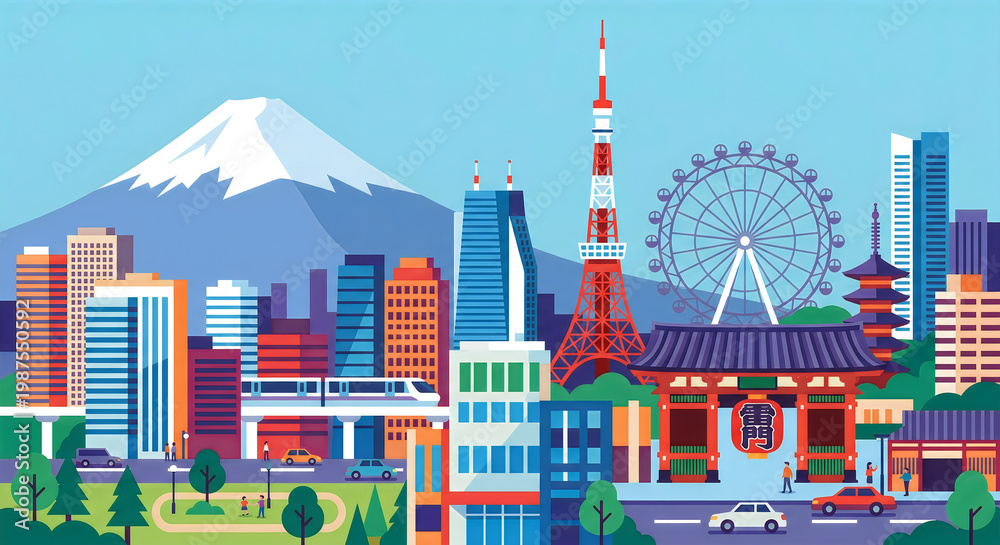 Fototapeta premium Tokyo cityscape with Mount Fuji