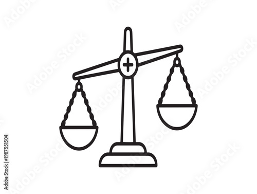 Simple line drawing of scales of justice symbolizing fairness and legal equilibrium