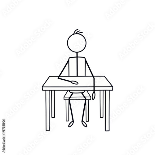 Simple Stick Figure Sitting at Desk.