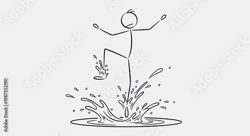 Stick Figure Jumping in Water Splash.