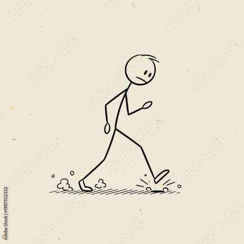 Stick Figure Running with Unhappy Expression.