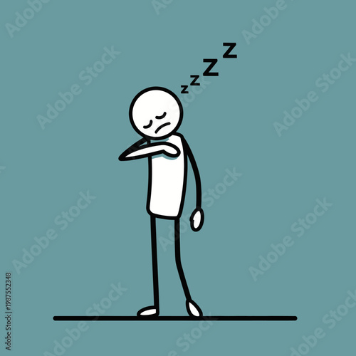 Stick Figure Sleeping Standing Up Illustration.