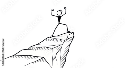 Stick Figure Standing on Cliff Edge.