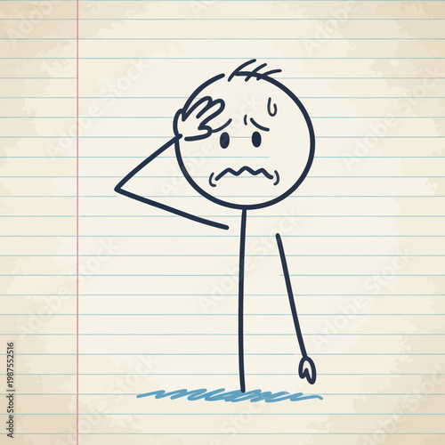 Stressed Stick Figure with Worried Facial Expression.