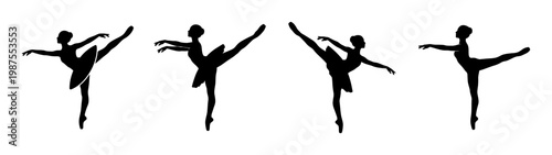 Graceful ballerina silhouettes, set of 4 ballet dancer vectors, elegant dancing poses