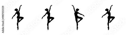 Graceful ballerina silhouettes, elegant ballet dancer icons, black dance vector set