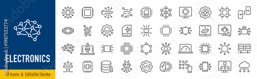 Electronics web icons in line style. Smart robotic, chip, ai, bot, network, collection. Vector illustration.