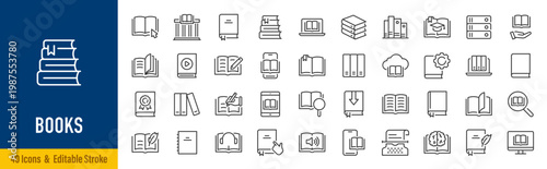Books web icons in line style. Audio book, knowledge, library, education, read. Vector illustration.
