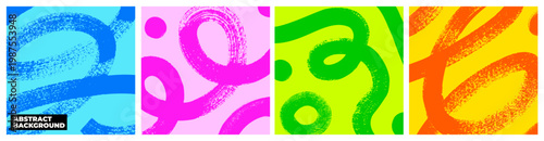 Colorful squiggle brush stokes poster or social post design. Hand drawn wavy organic kids organic geometric loop lines. Funky colorful bold squiggles, thick curved loop lines with circles.