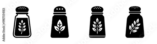 Minimalist salt and pepper shaker icons, 4 spice bottle vectors, kitchen seasoning set