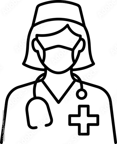 Healthcare professional in mask and scrubs with stethoscope on simple background
