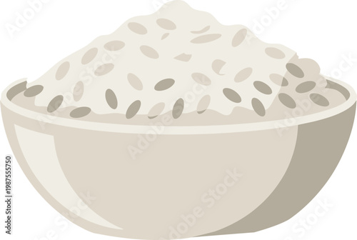 Bowl of cooked white rice with flat design a staple food