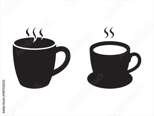 Coffee cup silhouette vector hot drink mug tea cup icon set isolated on white background