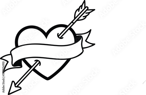 Obraz na płótnie Heart with arrow and ribbon vector illustration love symbol vector illustration